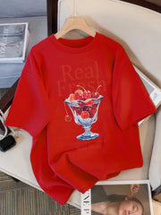 Real Fresh Cherry Fruit Cup Print Womans Streetwear T-Shirt