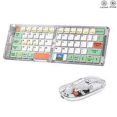 Foldable Wireless Keyboard & Mouse | PU Leather Cover & Transparent Dual-Mode Design