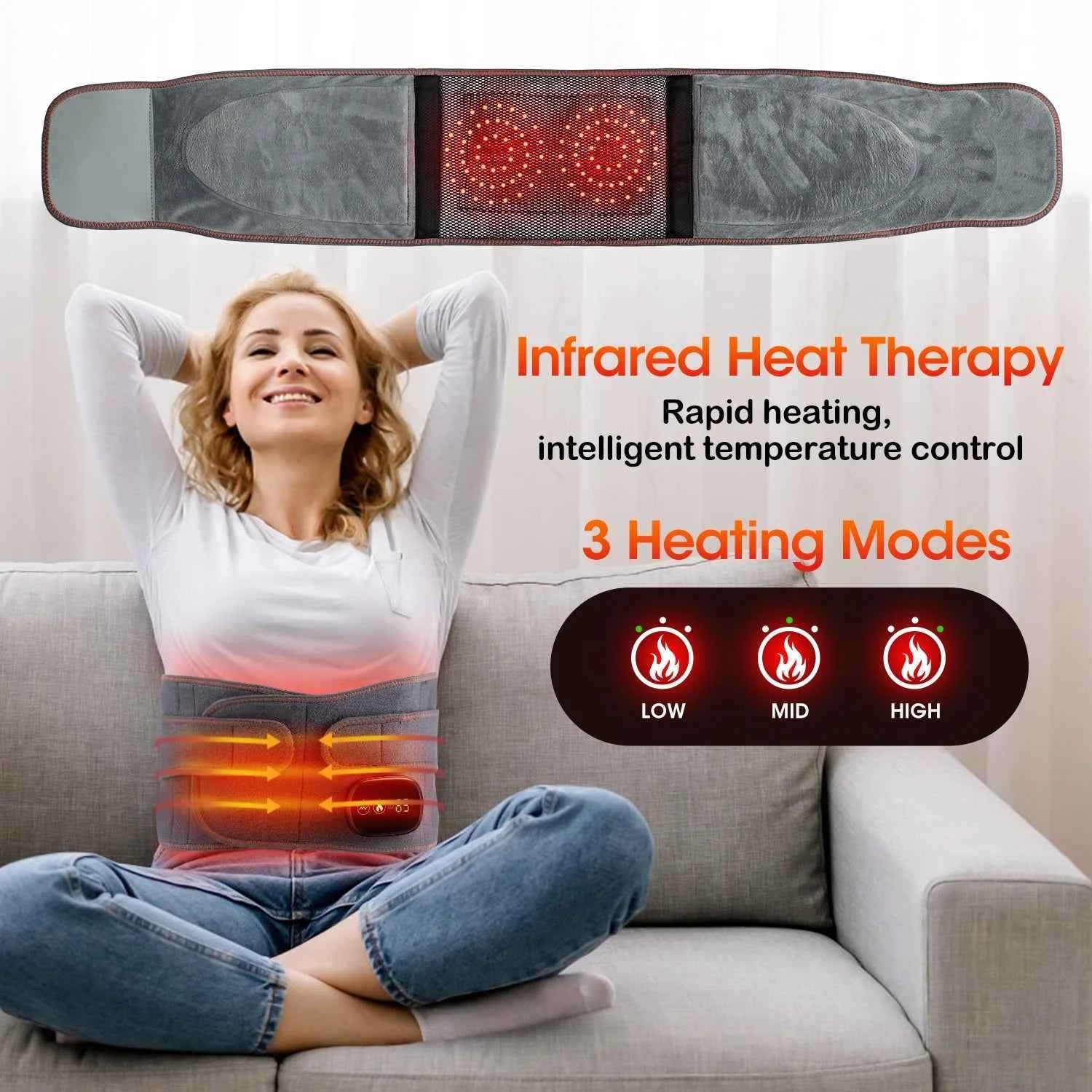 Cordless Waist Belt Massager – Heated Vibration Lumbar Support & Back Relief Brace