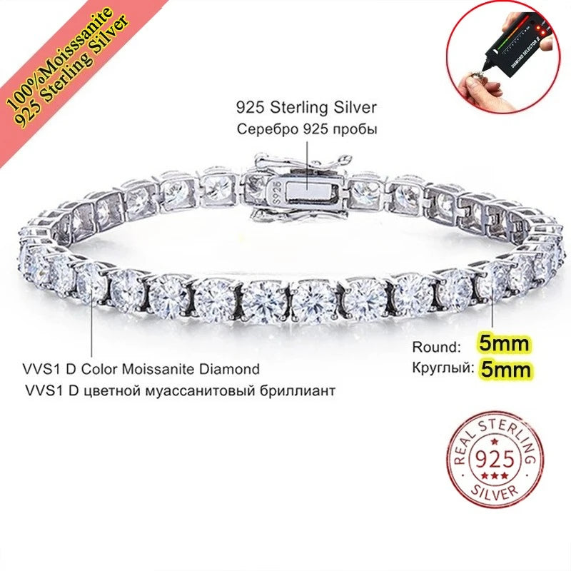 3.0mm D Color VVS1 Moissanite Tennis Bracelet - A / 5mm / 16cm / 925 Silvery - Bracelets