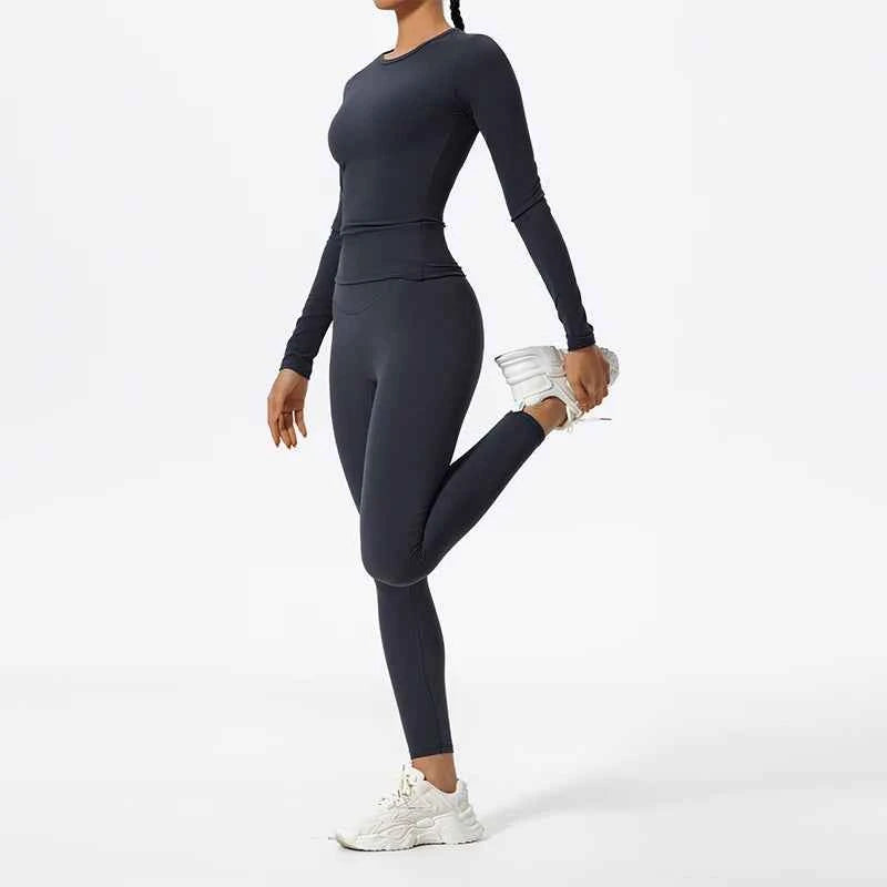 Women's 2-Piece Ultra-Soft Long Sleeve Gym Set | Sports Bra Yoga Running Workout Suit Activewear