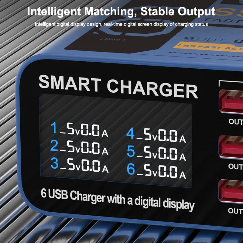 SS-304Q 6 port Usb Digital Display Fast Charge by Snagg A Charging Station