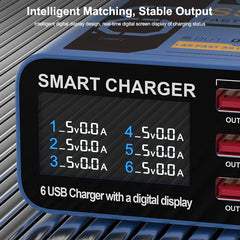 SS-304Q 6 port Usb Digital Display Fast Charge by Snagg A Charging Station