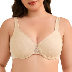 Plus Size Floral Lace Minimizer Bra | Ultra-Thin Underwire Non-Padded Full Cup Support