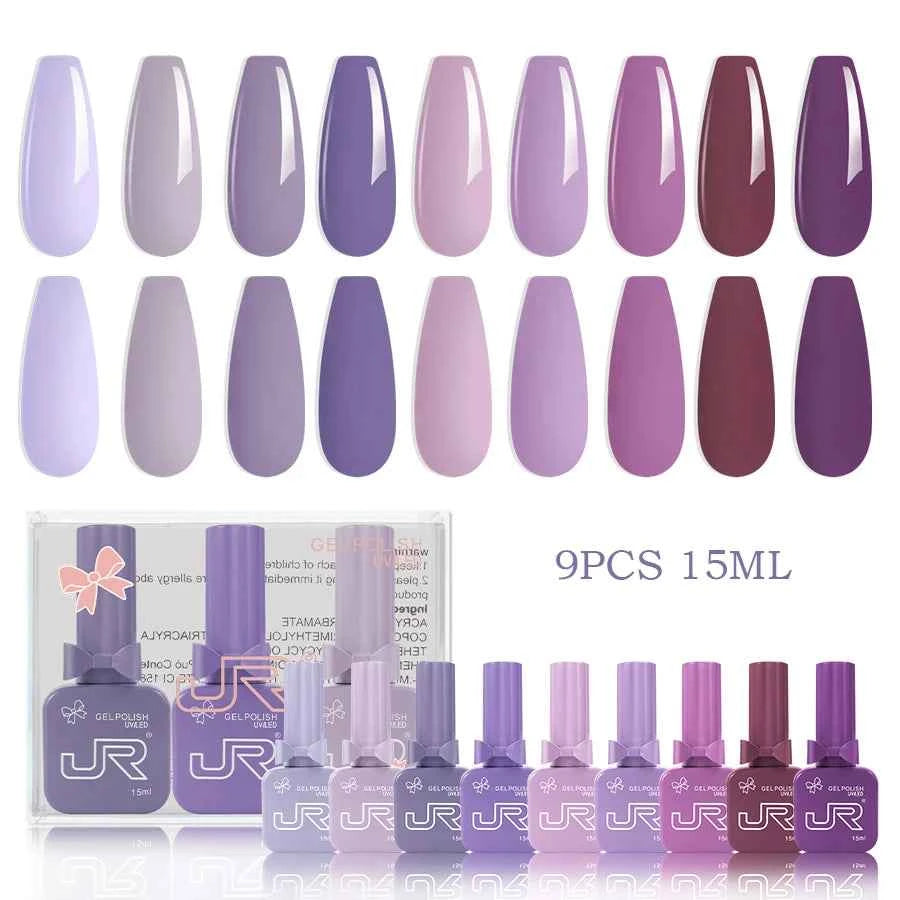 9pcs 15ml gel nail polish set Including Red Pink Nude - 10 Variants