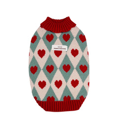 Knitted Turtleneck Dog Sweater – Diamond Heart Pattern Winter Jumper for Small Dogs & Puppies