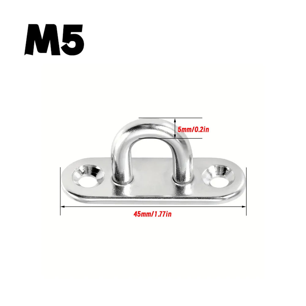 Stainless Steel Elliptical Wall Hooks | Heavy-Duty U-Shaped Eye Plates 2/5/10pcs M5–M12