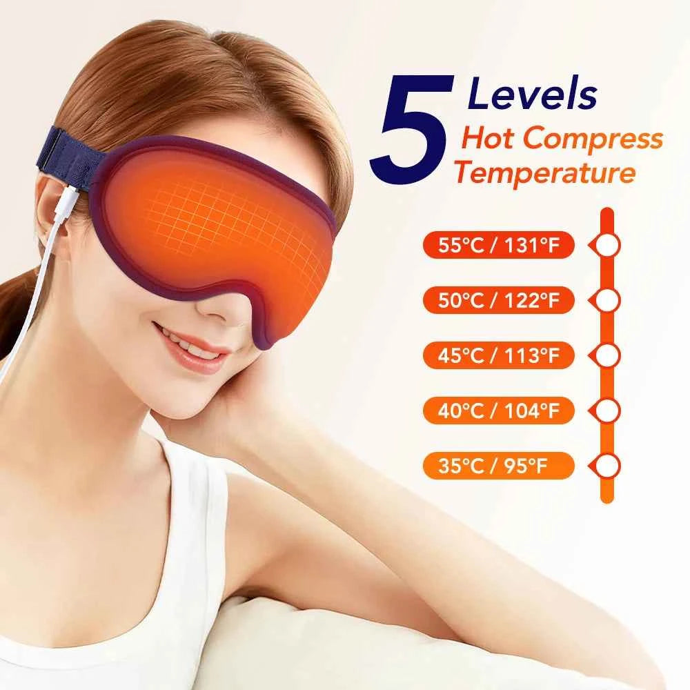 USB Electric Heated Eye Mask – 3D Vibration Eye Massager & Sleep Shading Relief System