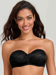 Strapless Minimizer Bra | Sheer Lace Bandeau Underwire No Padding See-Through