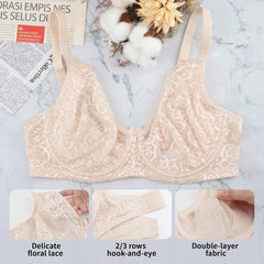 Plus Size Push Up Bra | Floral Lace Mesh Underwire Full Coverage Ultra-Thin