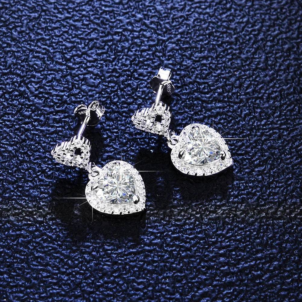 2CT Pink Heart Moissanite Drop Earrings - SnaggIt