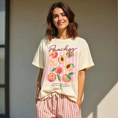 Peaches Fuzzy Delight Juicy And Sweet Print Womans Streetwear T-Shirt
