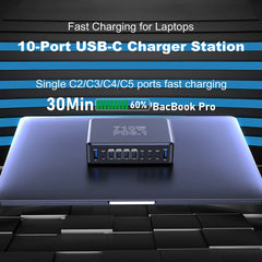 710W GaN 10-Port USB-C Charging Station | PD3.1 140W Fast Charger for MacBook iPhone Samsung