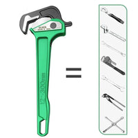 Green adjustable wrench with LAOA branding and a set of interchangeable heads on a white background.
