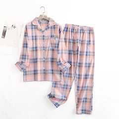 Women's Cotton Flannel Pajama Set | Plaid Long Sleeve Long Pants Loose Autumn Winter Sleepwear