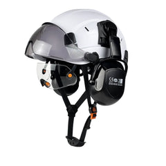 Construction safety helmet with twin visors and earmuffs – image 10