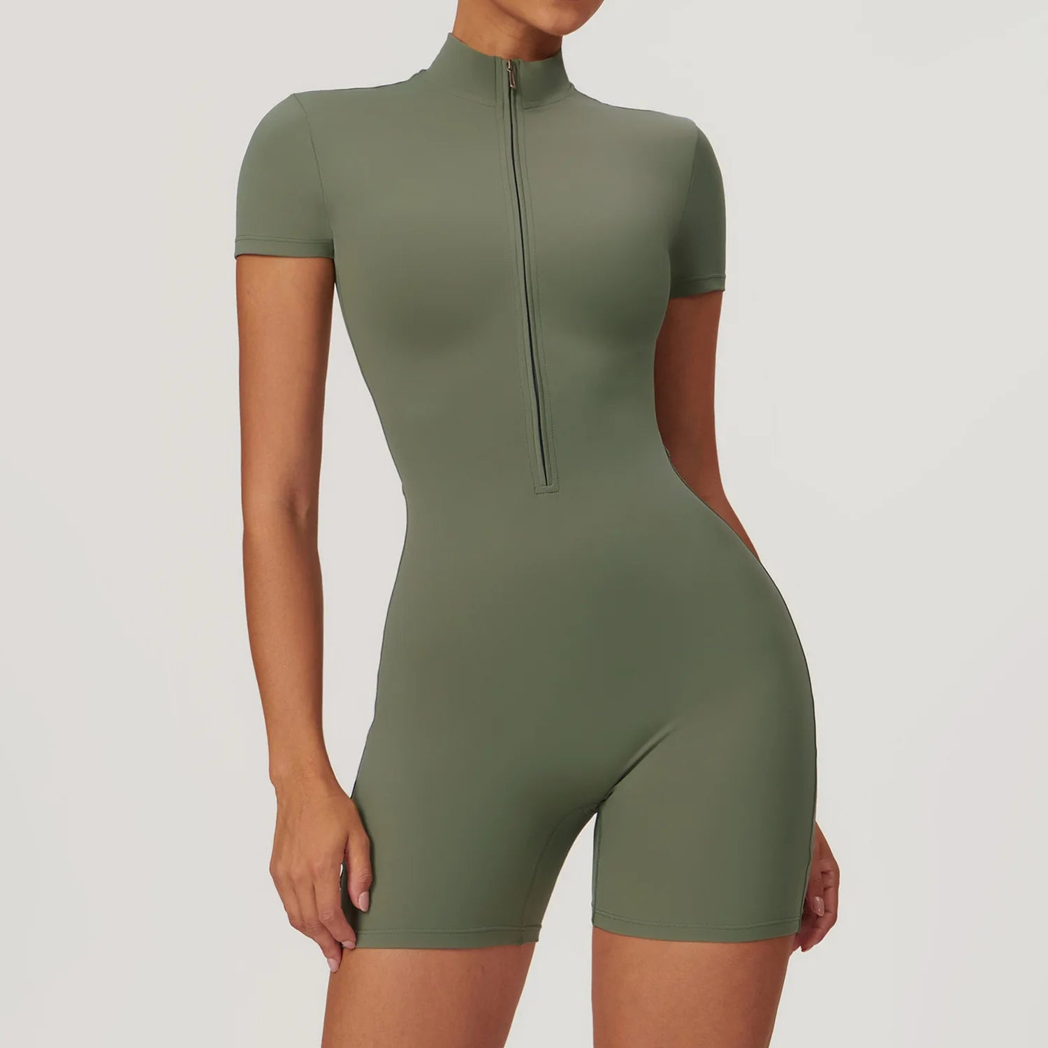 Women's Short Sleeve Zipper Yoga Jumpsuit | Sports Bodysuit Gym Fitness Dance Running Workout