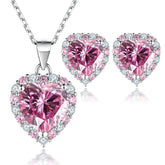 FIRERING Pink Heart Moissanite Necklace Earring Set 2ct GRA Certificate Passed Diamond Test Women Jewelry Gift S925 Silver by SnaggIt