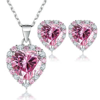 FIRERING Pink Heart Moissanite Necklace Earring Set 2ct GRA Certificate Passed Diamond Test Women Jewelry Gift S925 Silver by SnaggIt