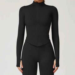 Women's Zipper Long Sleeve Yoga Jacket | Quick-Dry Seamless Crop Sports Top Gym Running Wear