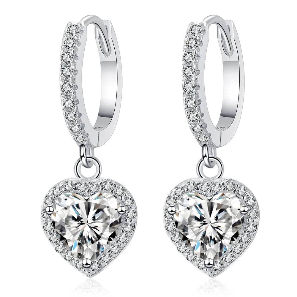 2CT Pink Heart Moissanite Drop Earrings - SnaggIt
