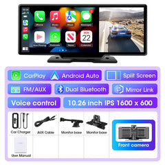 10/11.26 inch Dash Cam 4K Car DVR Wireless Carplay & Android Auto GPS Navigation Video Recorder Dashboard Dual Lens Wifi FM AUX by SnaggIt