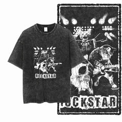 Acid Washed Cat Graphic Unisex T-Shirt | Cotton Streetwear Big Size Vintage Tee