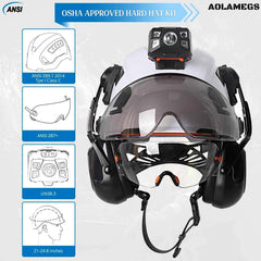 Construction safety helmet with head lamp and mounted earmuffs – image 2