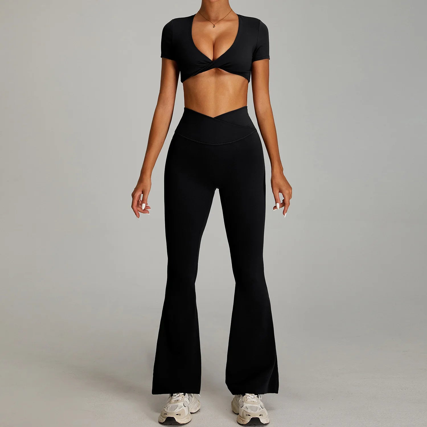 Women's 2-Piece Short Sleeve Yoga Suit | Quick-Dry Gym Tracksuit Running Workout Sports Set