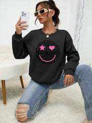 Leopard Happy Face Womens Sweatshirt Print Streetwear