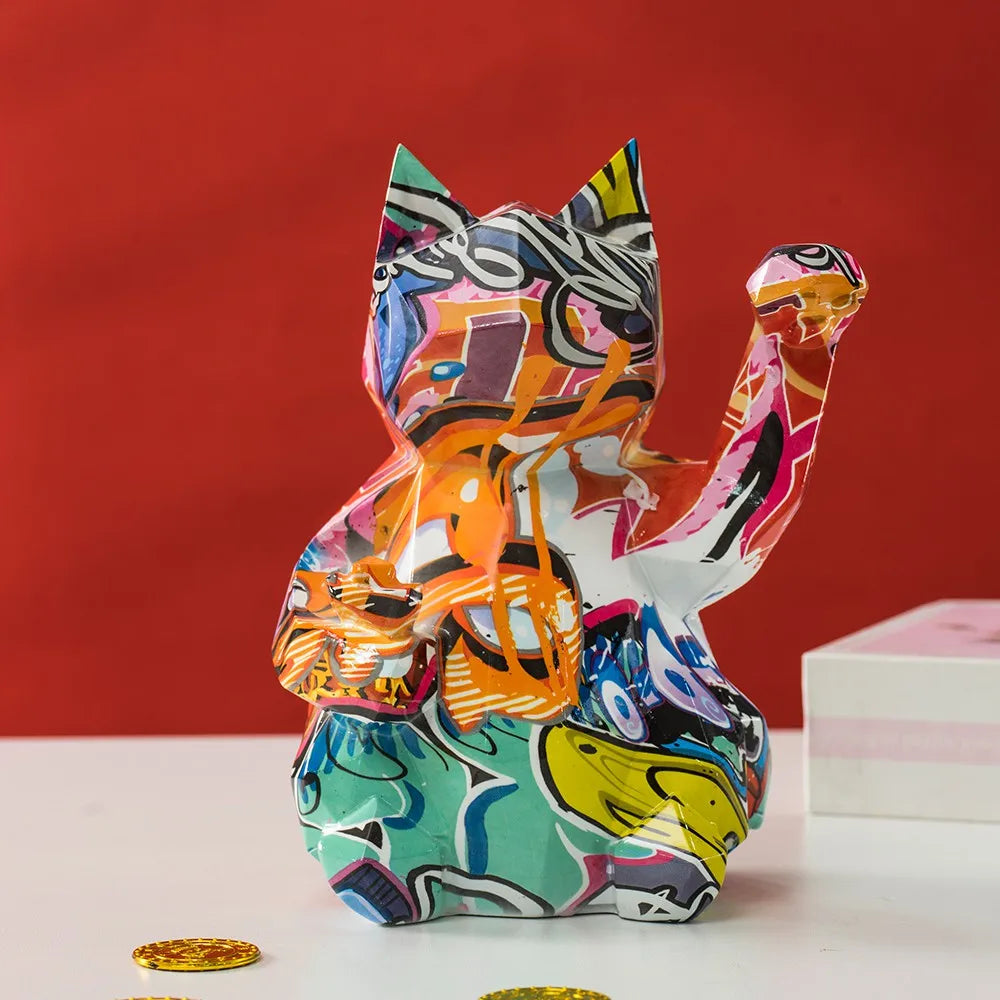 Graffiti Lucky Cat Resin Sculpture by Snagg A Sculpture