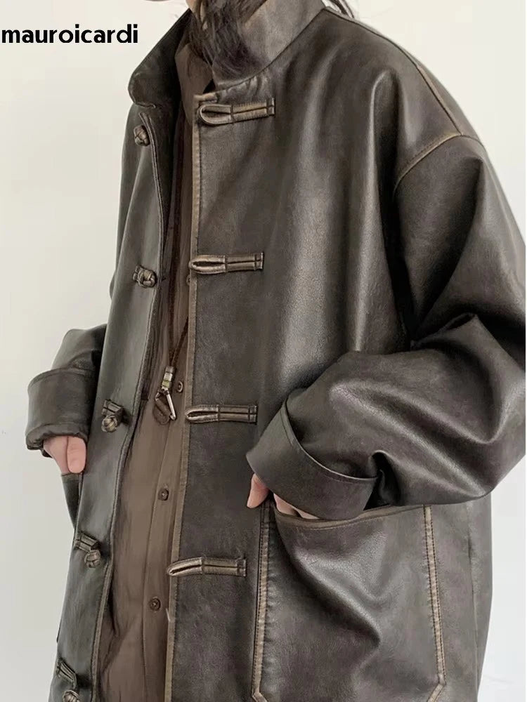Oversized Vintage Distressed PU Leather Jacket by Snagg A Jacket