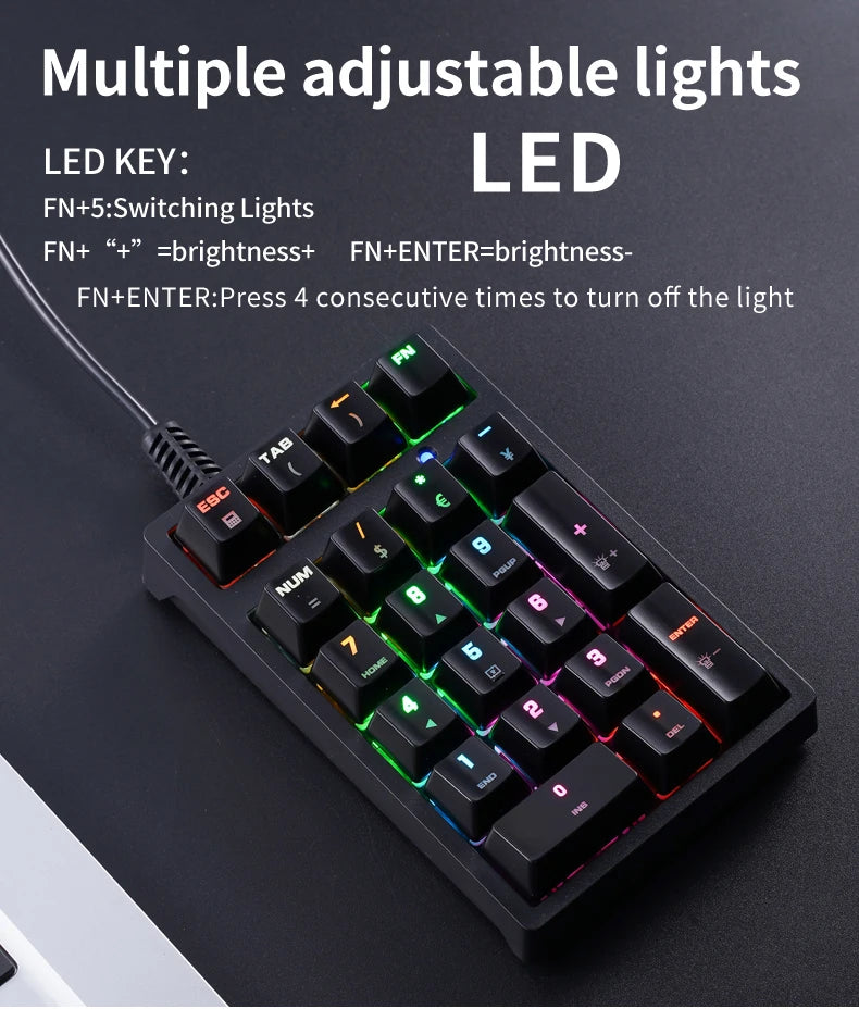 21 Key Numeric Keyboard with Multicolor Backlighting for Accounting & Finance Use by Snagg A Keyboard