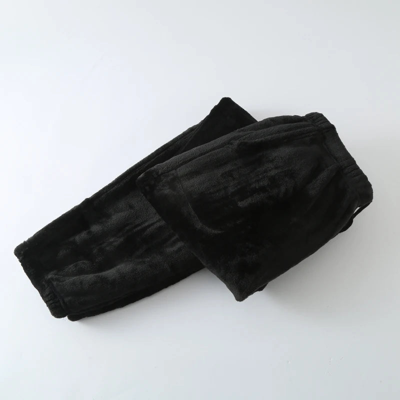 Men's Thickened Flannel Sleep Pants | Winter Loose High Waist Straight Leg Coral Velvet Fleece