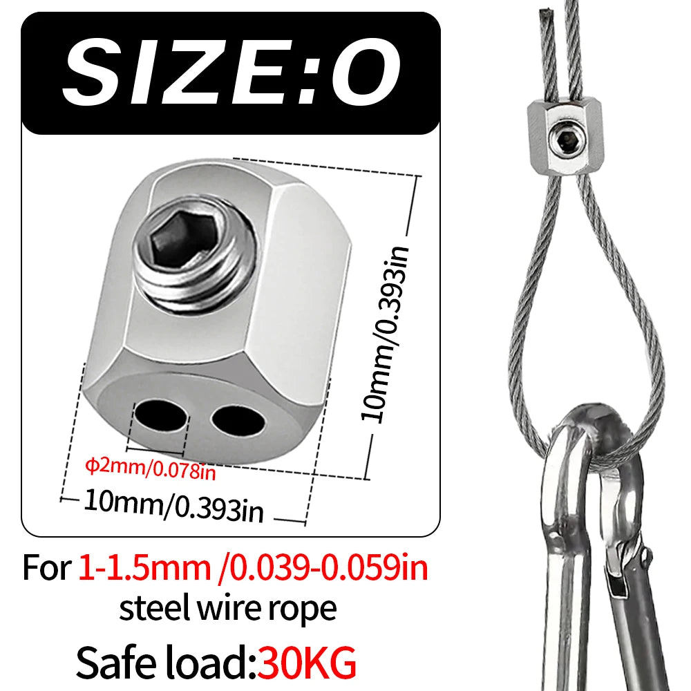 Stainless Steel Wire Rope Clamps 0.8–2mm | Adjustable Screw Copper Metal Hanging Clip Fixed Hardware