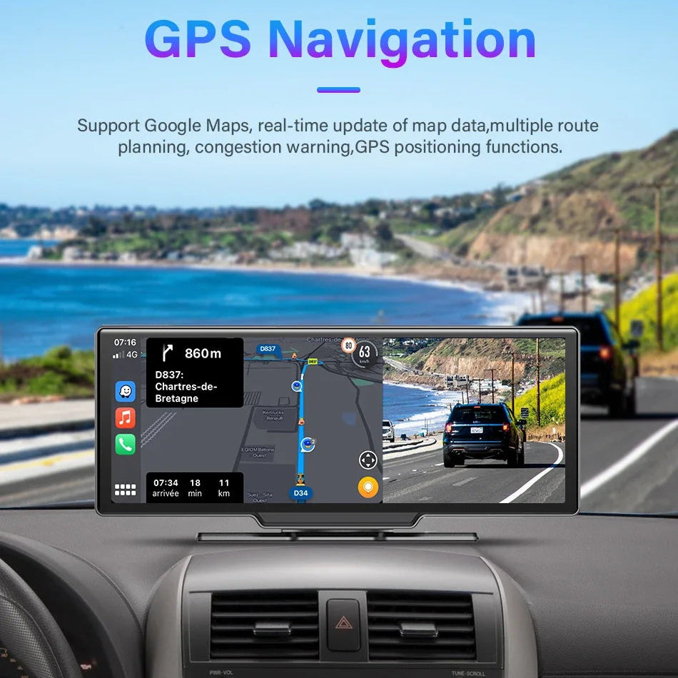 10.26" 4K Dash Cam And Rearview Mirror Car Video Player with Wireless CarPlay by Snagg A Car DVR
