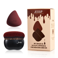 Professional Dual Finish Complexion Set – Flat Top Kabuki Brush & Sculpting Sponge
