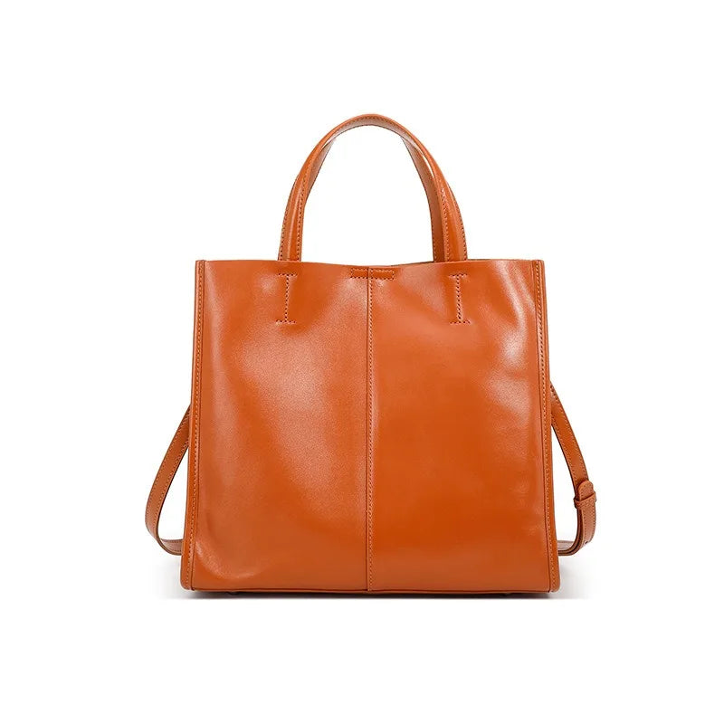 Genuine Leather Oil Wax Tote Bag – Large Capacity Vintage Shoulder & Crossbody Shopper for Women