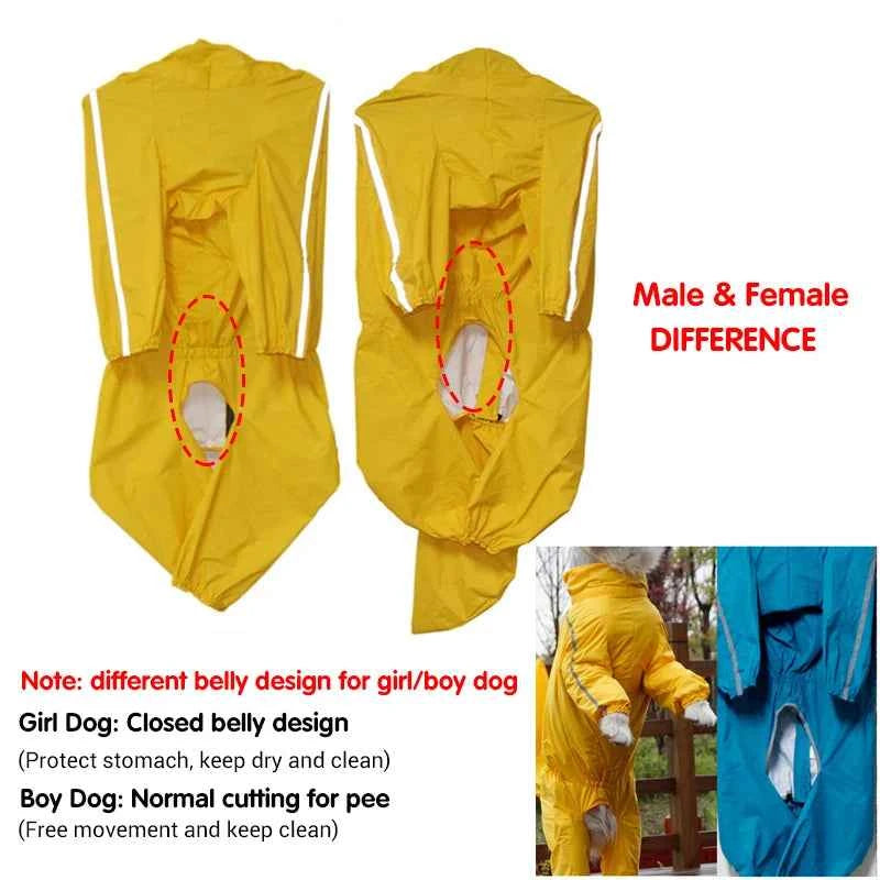 Hooded Waterproof Dog Raincoat – Full-Cover Jacket with Removable Tail Cover for Large Dogs (Up to 10XL)