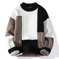 Men’s Patchwork Streetwear Pullover | Premium Triple-Blend Winter Sweater