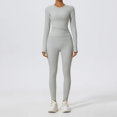Women's 2-Piece Ultra-Soft Long Sleeve Gym Set | Sports Bra Yoga Running Workout Suit Activewear