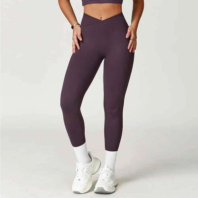 Women's Seamless Cross Waist Yoga Leggings | High Waist Running Cycling Gym Workout Tights