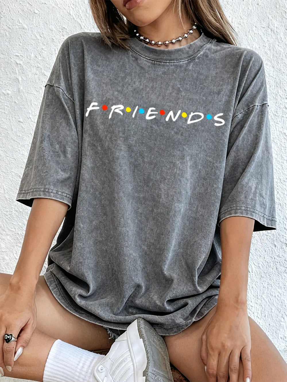 Women's TV Show Inspired Washed T-Shirt | Cotton Oversize Soft Summer Street O-Neck Casual Top