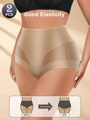 High Waist Seamless Briefs 2-Pack | Contrast Mesh Breathable Soft Women's Underwear