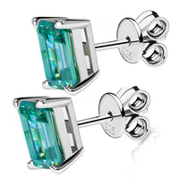 Teal Rectangular Moissanite Earrings by Snagg An Earring