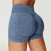Women's High Waist Lift Butt Yoga Shorts | Sand-Washed Seamless Workout Gym Running Short Pants
