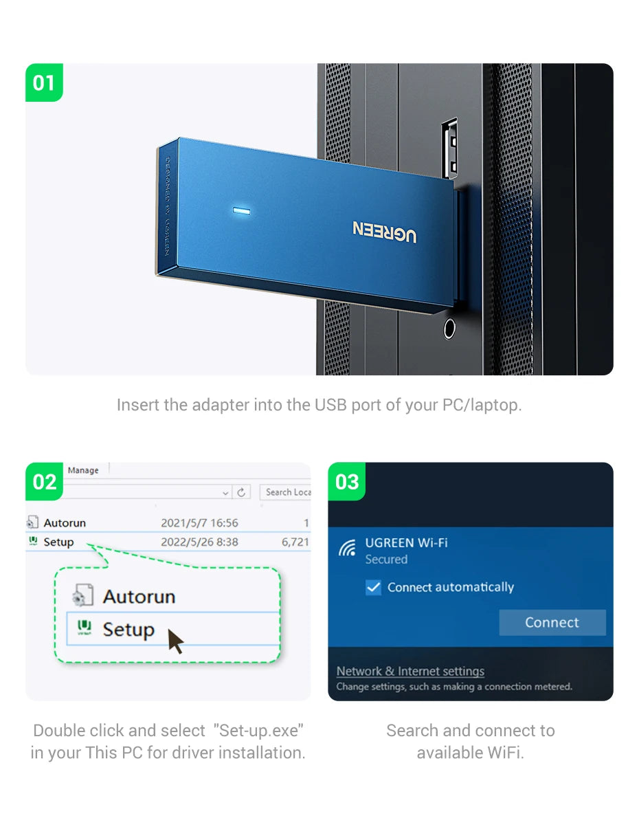 AX1800 WiFi 6 USB Adapter – Dual-Band 2.4G/5GHz Dongle with Antenna for Desktop & Laptop by Snagg A USB WiFi Adapter