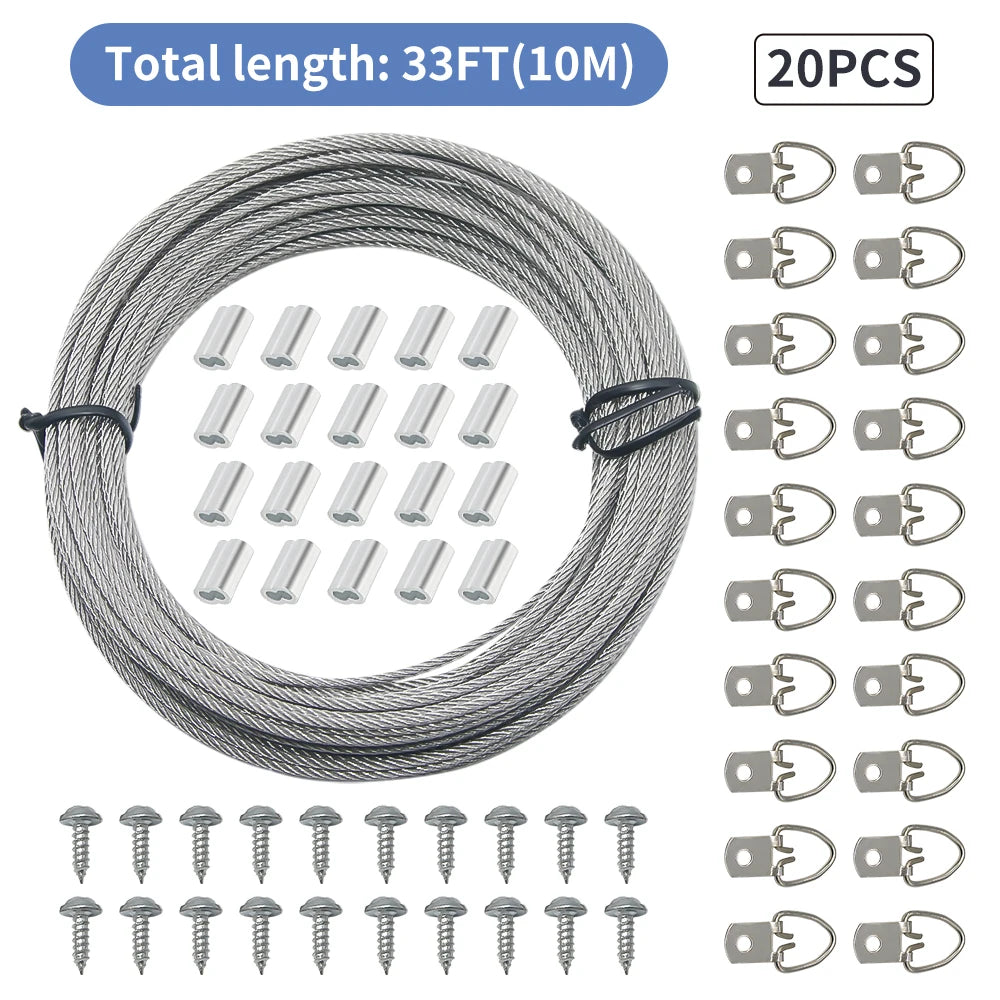 1.5mm 304 Stainless Steel Cable Suspension Kit | Picture Frame Hanging Wire Rope with Hardware