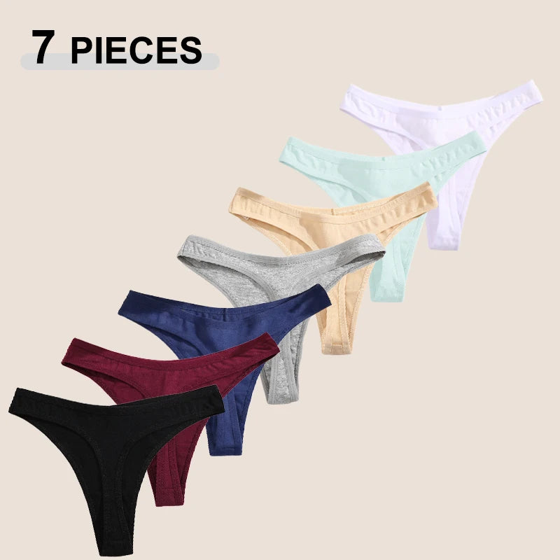 Seamless Cotton Thongs 7-Pack | Low Waist Breathable G-String Solid Colour Women's Underwear