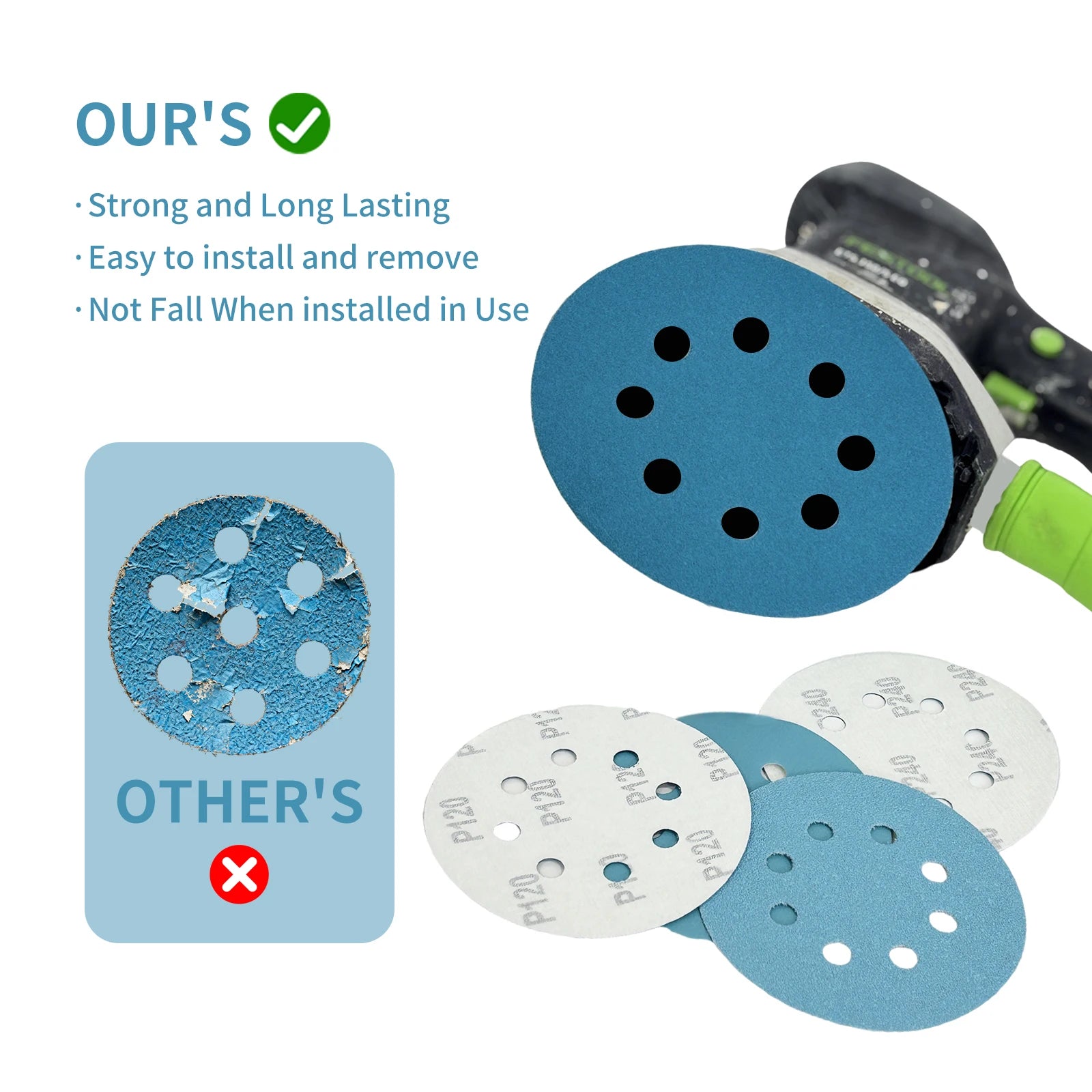 5 Inch 8-Hole Ceramic Sanding Discs | Flocked Hook & Loop 80–320 Grit Grinding Polishing Disc 100pcs